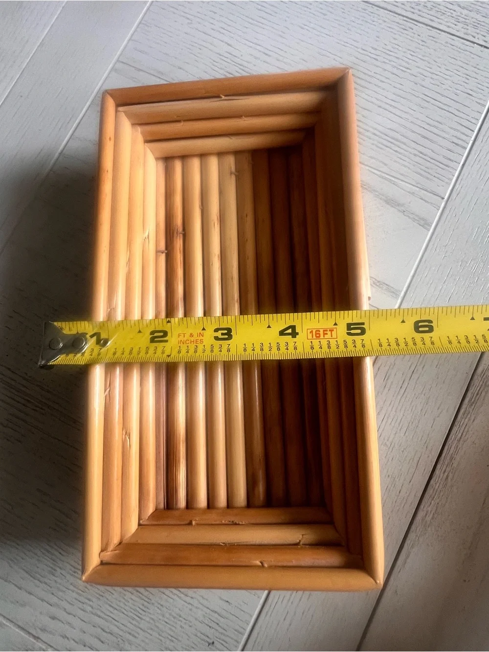 Vintage Bamboo Hand Sewn Tray Basket Island Coastal Decor